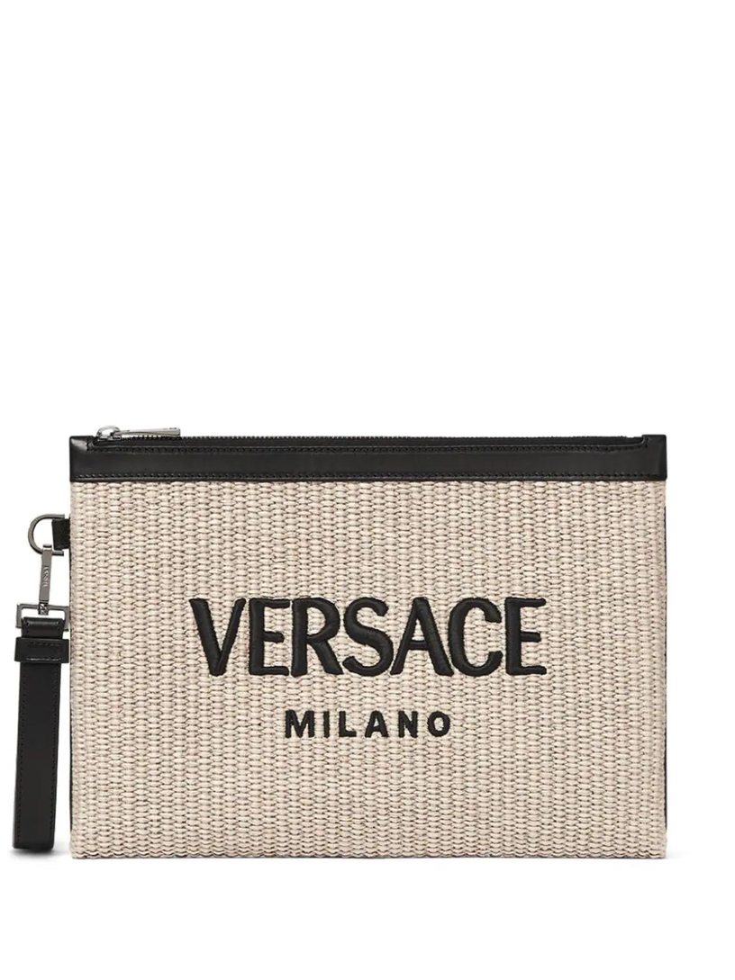 Versace Milano raffia flat pouch