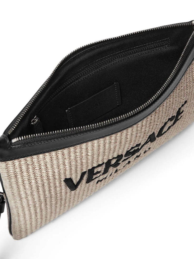 Versace Milano raffia flat pouch