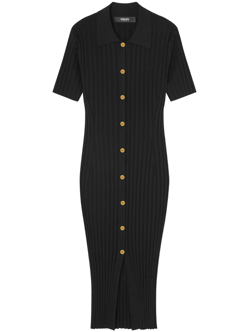 VERSACE Knit midi shirt dress