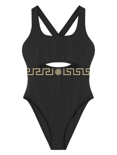 One-piece swimsuit with Greca border