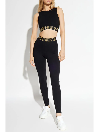 High-waisted leggings with Greca border