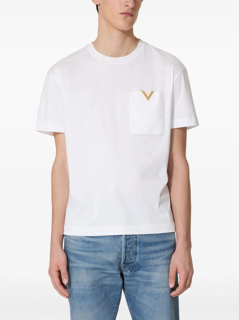 Cotton T-Shirt with metallic V Detail