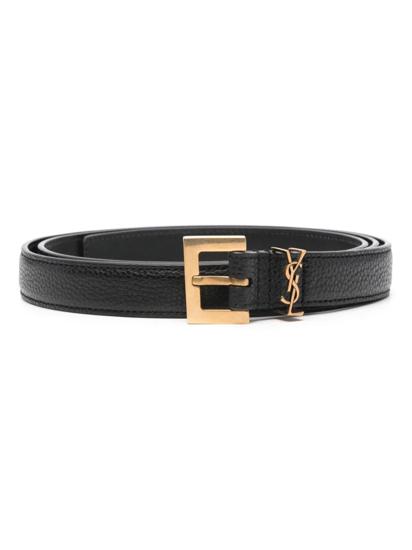 Saint Laurent Cassandre thin belt with square buckle in grained leather