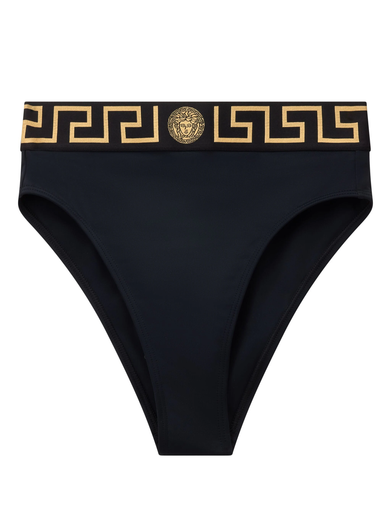 High-waisted bikini bottom with Greca border