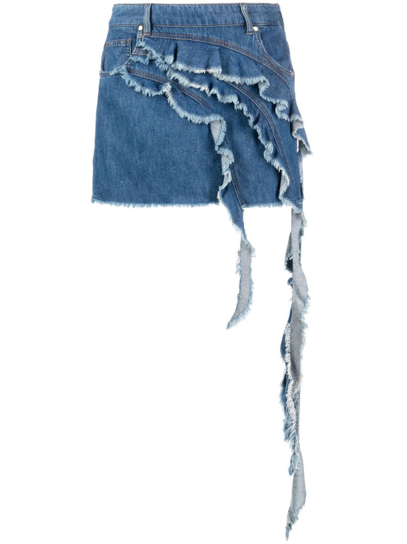 Denim mini skirt w/ ruches