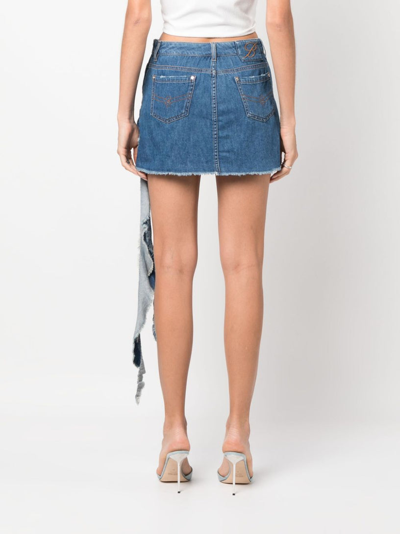 Denim mini skirt w/ ruches