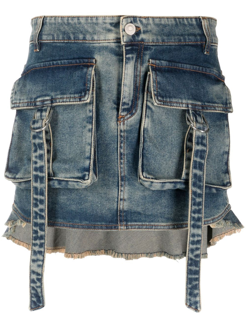 Blumarine Asymmetric denim cargo skirt