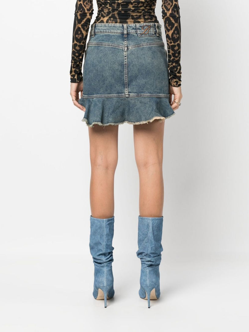 Asymmetric denim cargo skirt