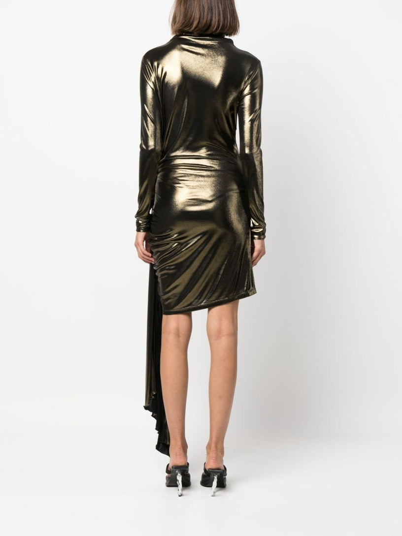 Draped metallic long-sleeve dress