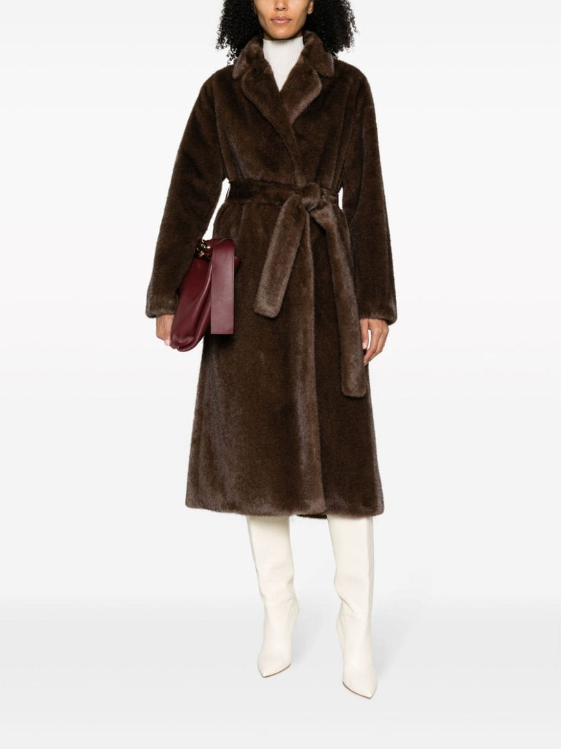 Pixel shearling long coat