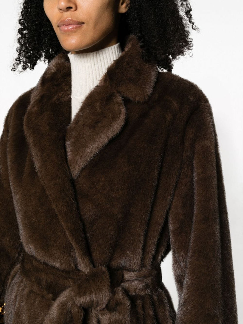 Pixel shearling long coat