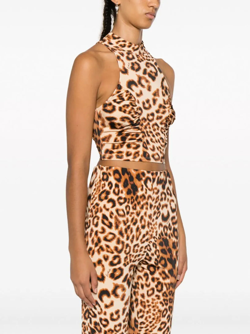 Leopard-pattern crop top