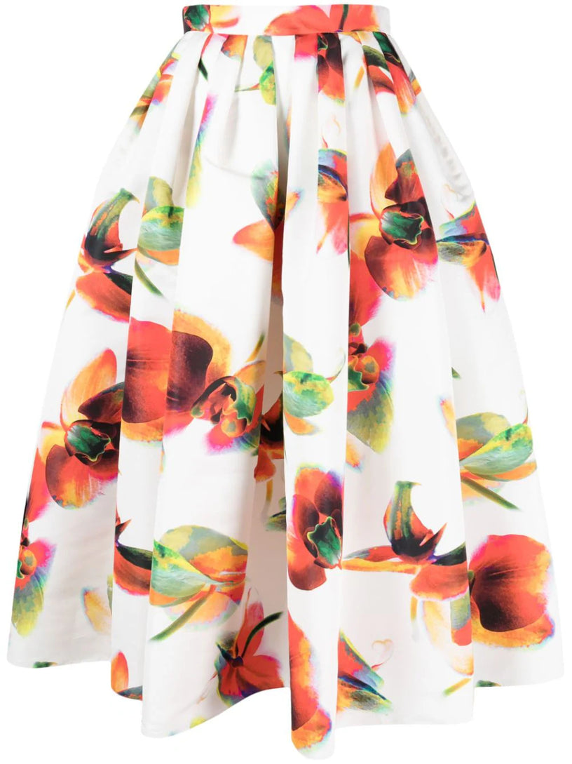 Alexander McQueen Solarised orchid gathered midi skirt