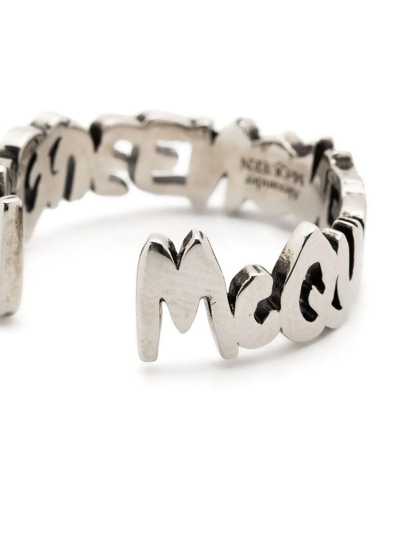 Alexander McQueen Mcqueen graffiti cut-out band ring