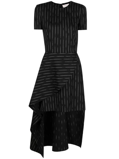 DRESS WITH A BROKEN PINSTRIPE PATTERN