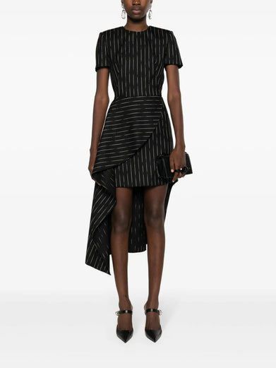 DRESS WITH A BROKEN PINSTRIPE PATTERN