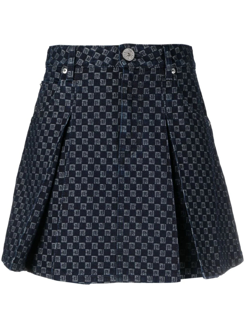 BALMAIN Monogrammed short denim skirt