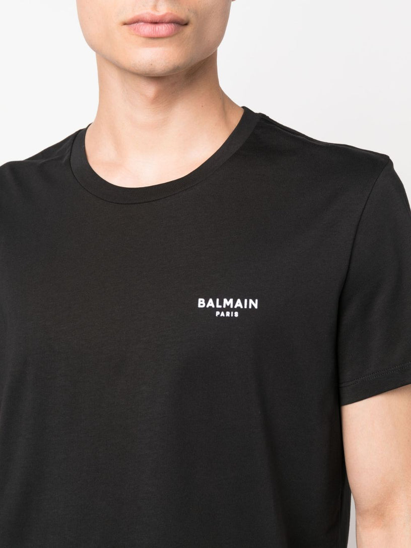 T-shirt with mini flocked balmain paris logo