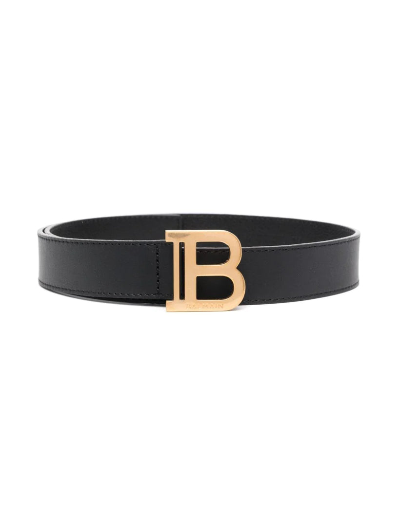 Logo-buckle leather belt