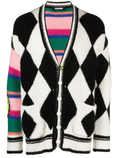 Patterned-intarsia panelled cardigan