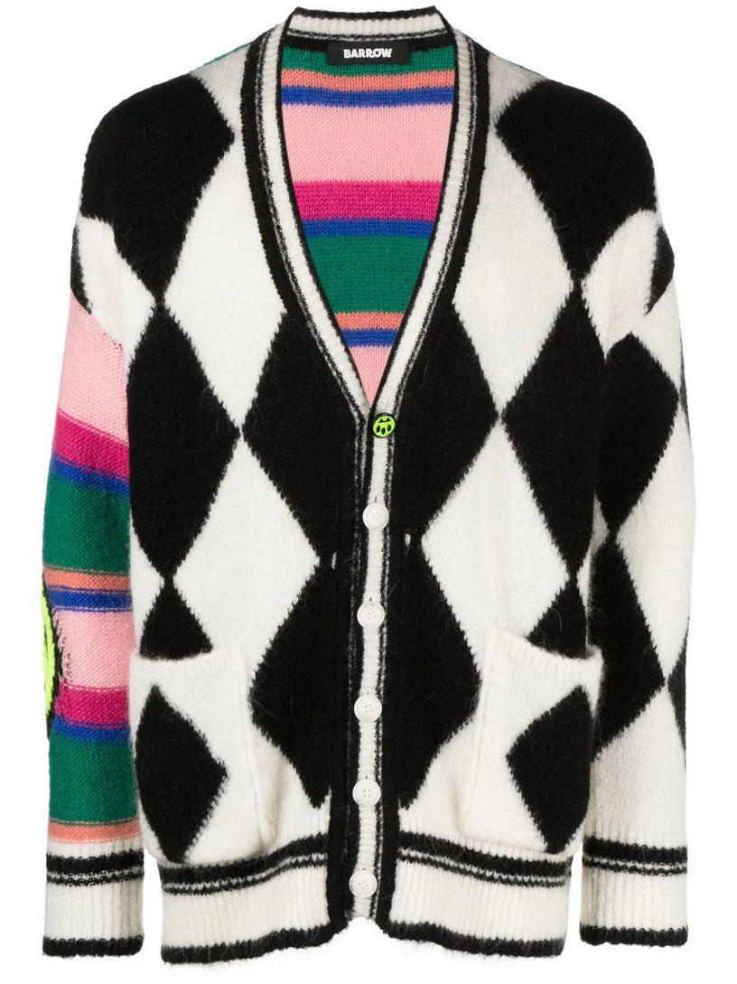 Patterned-intarsia panelled cardigan