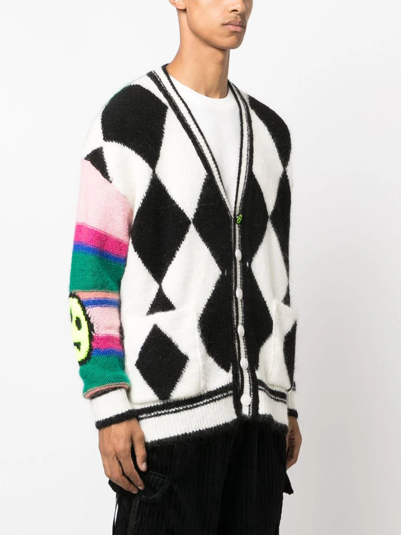 Patterned-intarsia panelled cardigan