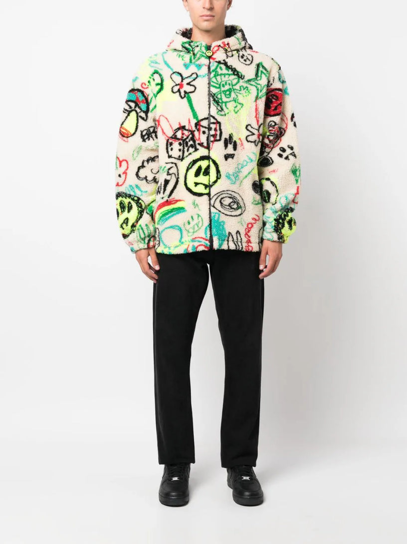 Sketch-print fleece jacket