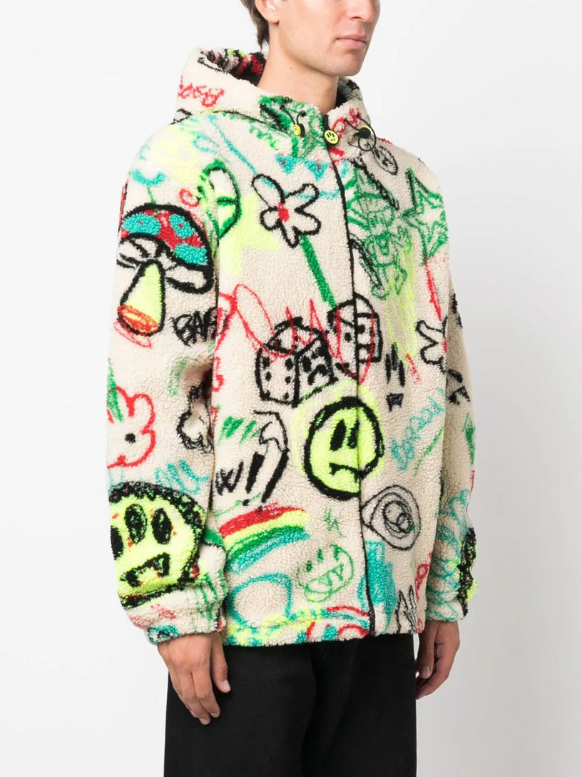 Sketch-print fleece jacket