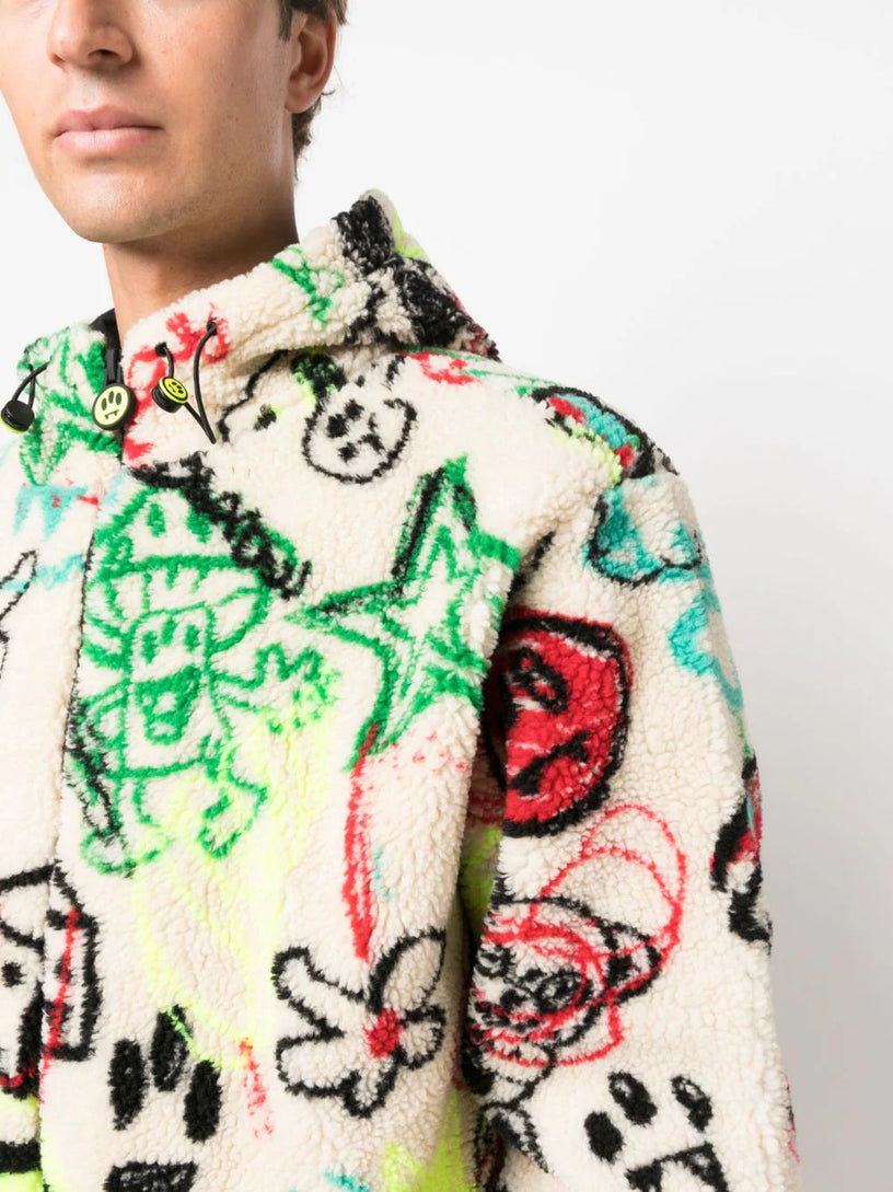 Sketch-print fleece jacket