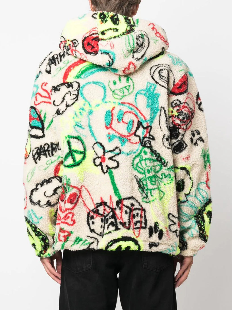 Sketch-print fleece jacket