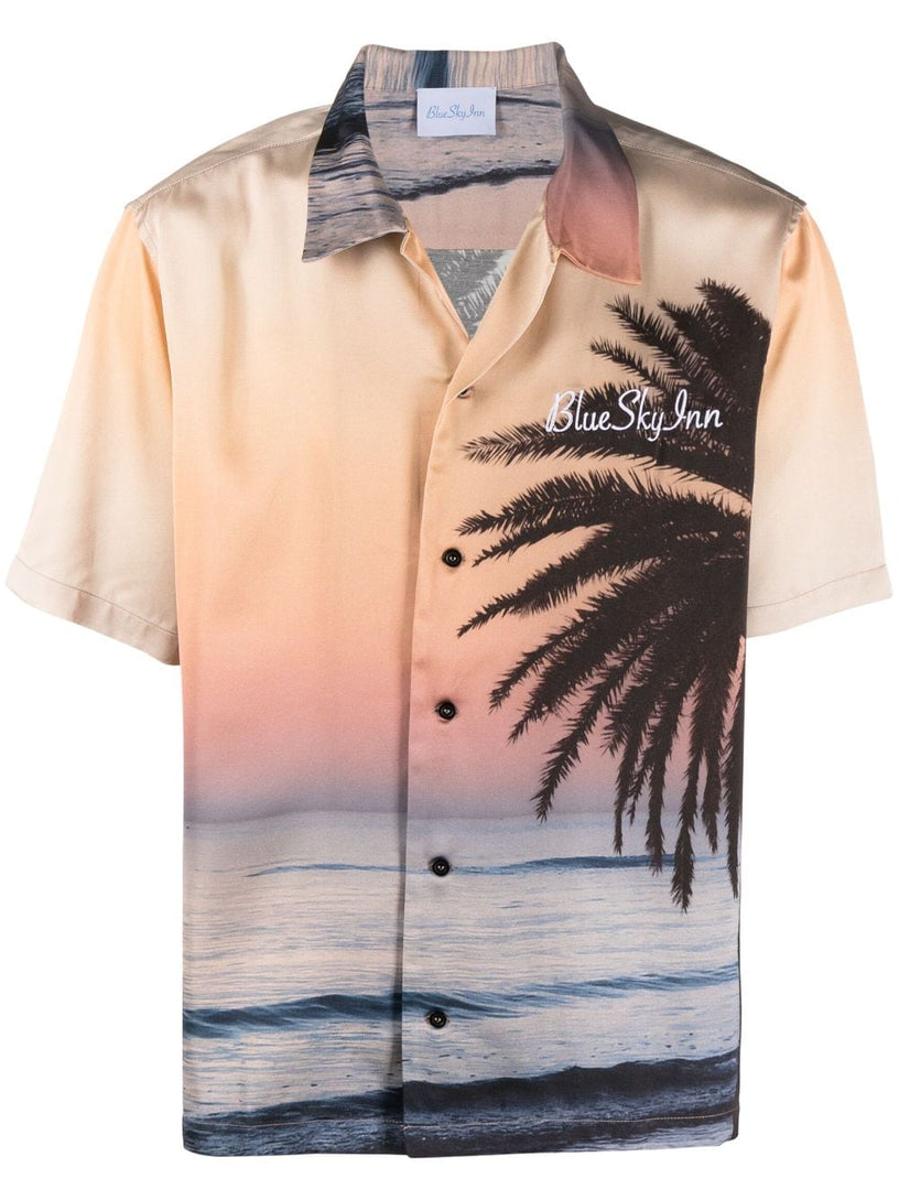 Blue Sky Inn Sunset palm shirt