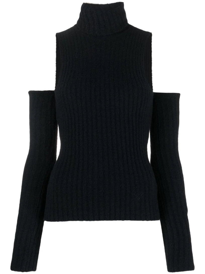 Blumarine Detachable-sleeves ribbed-knit top