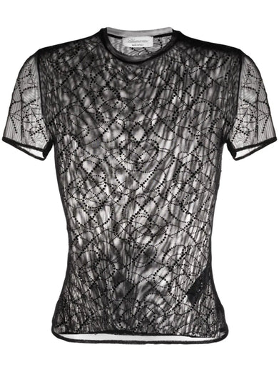 Logo-embellished mesh top