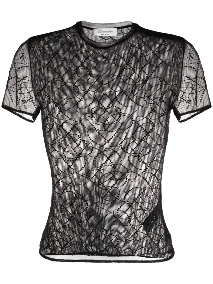 Logo-embellished mesh top