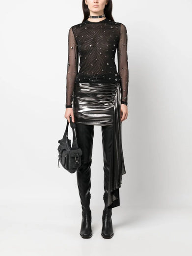 Metallic silver draped skirt