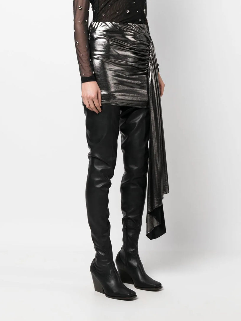 Metallic silver draped skirt