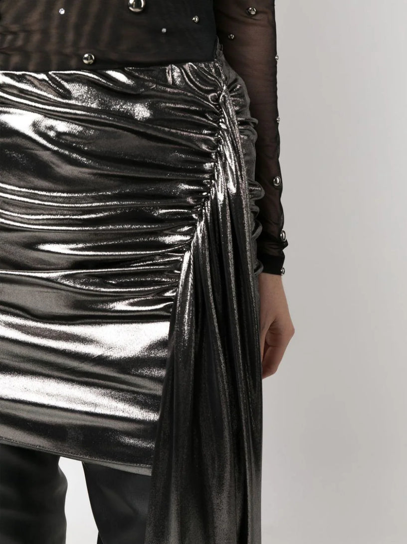 Metallic silver draped skirt