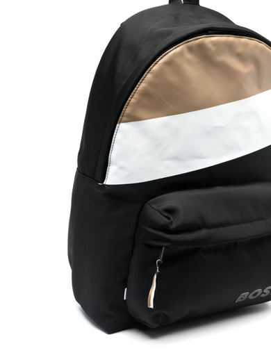 Striped logo-print backpack