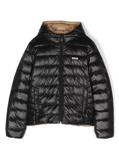 Reversible logo-print puffer jacket