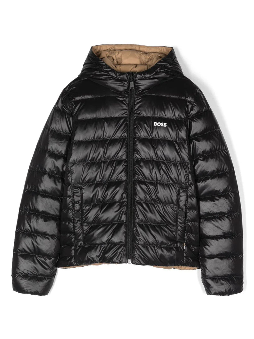 Reversible logo-print puffer jacket