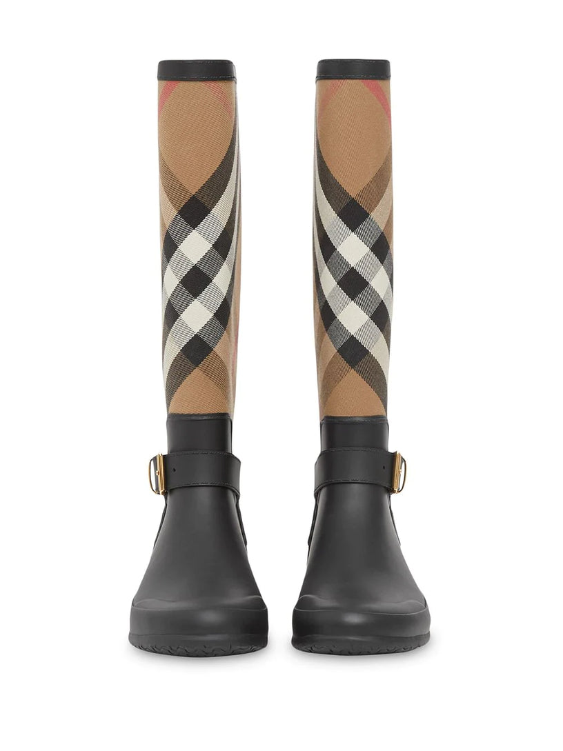 Strap Detail House Check Rain Boots