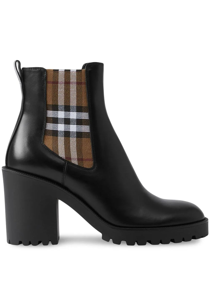 Burberry Check panel leather ankle boots