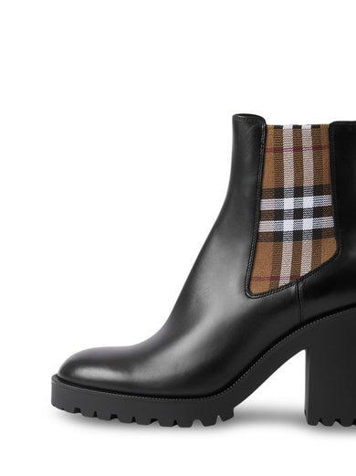 Check Panel Leather Ankle Boots