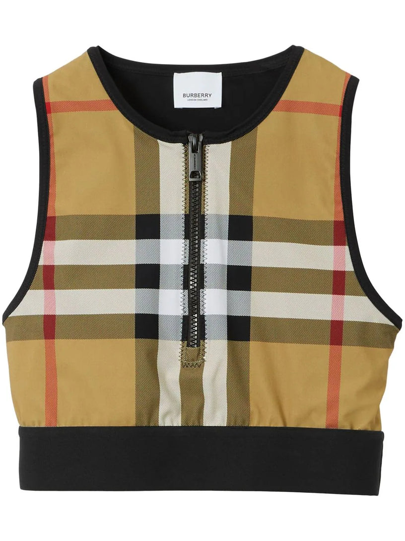 Burberry Zip detail check bra top