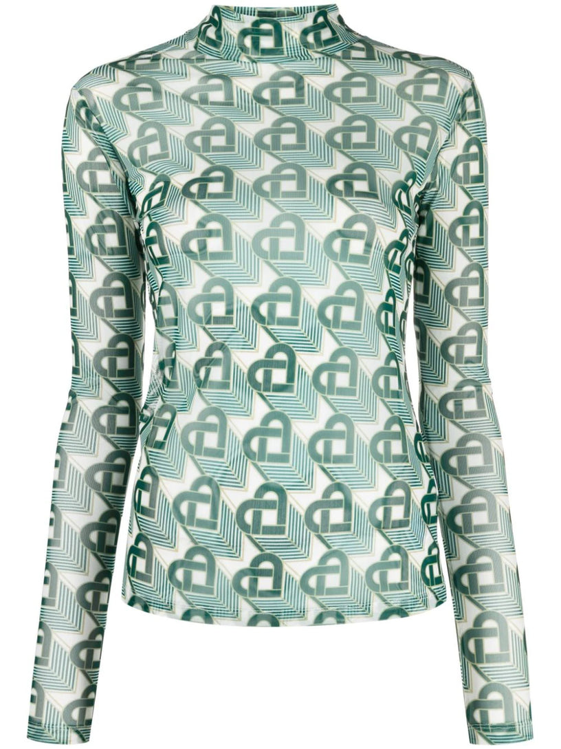 CASABLANCA Heart monogram mesh top