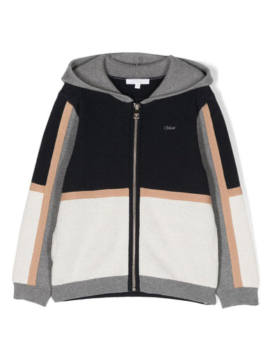 Colour-block zip-up hooded jacket