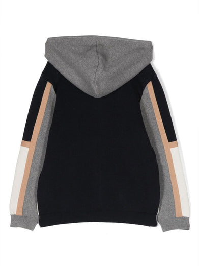 Colour-block zip-up hooded jacket