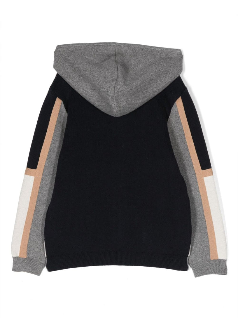 Colour-block zip-up hooded jacket