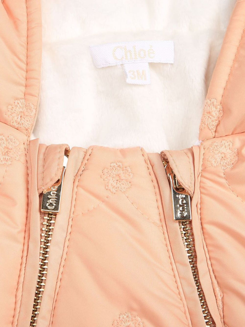 Floral-embroidered zip-up Snowsuit