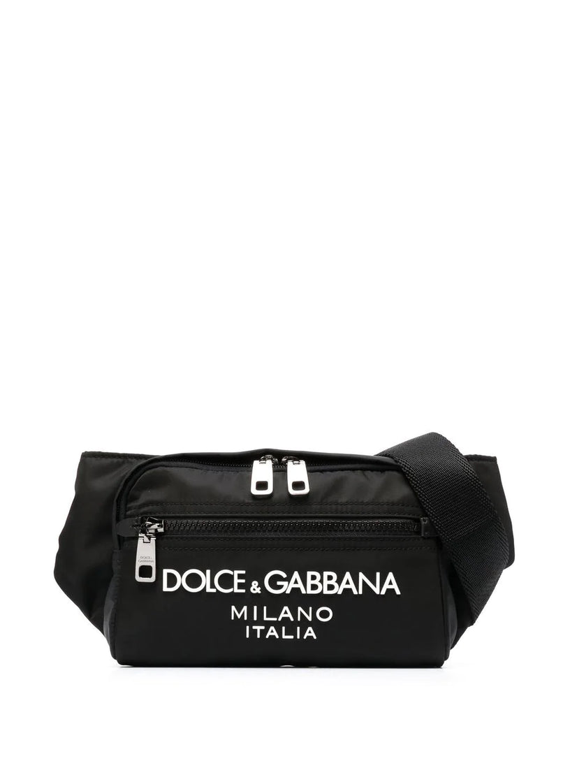 Small nylon belt bag with rubberized logo